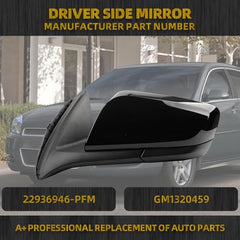 Left Driver Side Mirror Compatible with Chevrolet Chevy Impala 2014-2019 Manual Folding Power Glass Non-Heated Black 3Pins Replaces 22936946