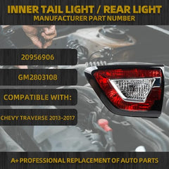 Inner Tail Light Rear Lamp Assembly Compatible with Chevy Traverse 2013-2017 Right Passenger Side Replace 20956906 GM2803108 RH