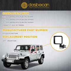 Left Driver Side Mirror Compatible with 2011 2012 2013 Jeep Wrangler JK Power Heated Manual Folding Door Mirrors Replaces#CH1320319 5182175AB Textured Black(5 Pins)