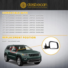 Passenger Side Mirror Compatible with 2011-2018 Grand Cherokee Chrome Right Door Mirror w/Power Heated/Signal Light/Memory/Manual Folding Replace#57010704AJ (11pins)