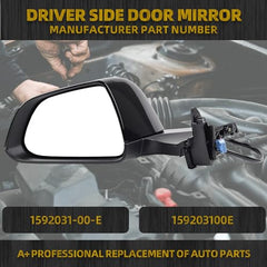 Driver Side View Mirror Assembly Solid Black Compatible with 2017-2023 Tesla Model 3 Left Side Rearview Mirror with Power Adjusted Power Fold Heated & Memory Recall