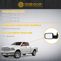 Driver Side Mirror Compatible with 2014-2018 Ram 1500,2013-2018 Ram 2500 Left Door Mirror with Power Folding, Heated Glass, Signal Light, Puddle Light, Temp sensor, Chrome Cover 12pins