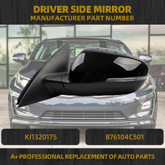 Driver Left Side Door Mirror Compatible with Kia Optima 2014 2015 Heated Turn Signal Power HD Glass Black Painted Manual Folding # KI1320175 876104C501 6Pins