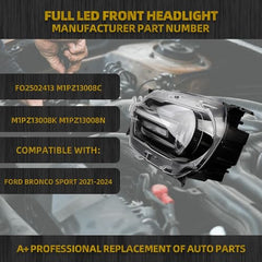 Full LED Front Headlight Compatible with Ford Bronco Sport 2021-2024 OE# Replacement FO2502413 M1PZ13008C M1PZ13008K M1PZ13008N LH Bumper Lights Driver Side