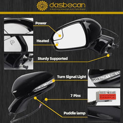 Left Driver Side Power Door Mirror Compatible with Ford Fusion 2013-2015 Power | Heated | Turn Signal | Puddle Light | Manual Folding | DS7Z17683BA | Black | 7Pins
