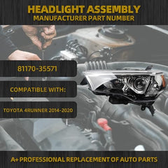 Halogen Headlights Compatible With Toyota 4runner 2014-2020 Chrome Housing Amber Reflector Projector Headlamp Assembly Left Driver Side Replaces#8117035571