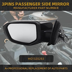 Left Driver Side Door Mirror Compatible with Honda Civic 2016-2021 Power Glass Non-Heated Manual Folding Paint to Match Replaces 76258TBAA02ZA HO1320283 Black 3Pins (For US Built Models)