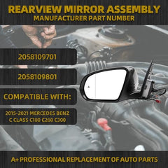 Left Driver Side Mirror Compatible with Benz C-Class 2015-2021 With Electrical Folding/Blind Spot/Heated/LED Turning Signal Light/Memory/Puddle Lights Replaces 2058109701 2058109801