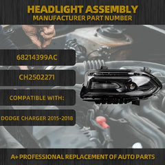 Xenon Headlamp with LED DRL & Turn Signal Light Compatible With 2015-2018 Dodge Charger Headlight Assembly Left Driver Side Black Housing Clear Lens Replaces# 68214399AC CH2502271