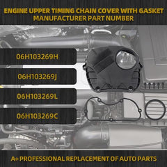 Engine Timing Chain Cover with Gasket Compatible with A3 A4 A5 A6 2007-2017 VW CC Beetle Jetta 2008-2016 Replace# 06H103269C Upper Timing Cover