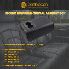 Universal Rear Seat Armrest 2 Row Console Box with Cup Holder Arm Rest Backseat Armrest Console Box Second Row Rear Central Armrest Box (Black Double Pocket)