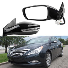 7pins Left Side Door Mirror Compatible With 2011-2014 Hyundai Sonata Driver Rearview Mirror With Manual Folding, Heated, Power Glass, Turn Signal Replaces# HY1320168 87610-3Q110 Black