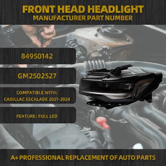 Headlight Full LED Headlamp Assembly Compatible with 2021-2024 Cadillac Escalade Left Driver Side Replace for 84950143 GM2502527
