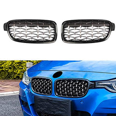 Front Grille Kidney Grill Replacement Compatible with BMW 3 Series F30 F31 F35 2012-2018 Black Frame Silver Net