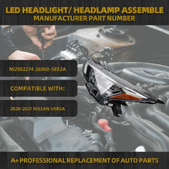 Led Headlight Headlamp Left Driver Side Compatible With Nissan Versa 2020 2021 2022 SR DOT/SAE Bulbs & DRL Replce OE NI2502274 26060-5EE2A