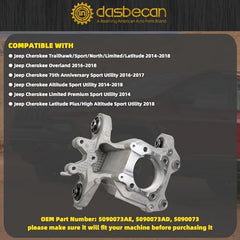 Rear Right Suspension Steering Knuckle Compatible with 2014-2018 Jeep Cherokee L4 V6 2.4L 3.2L Replaces# 5090072AD 5090072AE 5090072 (Passanger Side)