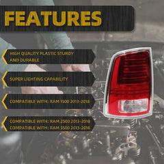 LED Tail Lights Assembly Compatible With Dodge Ram 1500 2013-2018 Ram 2500 & 3500 2014-2018 Driver Side Plug&Play Replaces# CH2800203 68093079AC