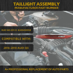 Rear Bumper Brake Tail Light Compatible with Audi Q3 SUV 2016-2018 Left Driver Side Tail Light Replace# 8UD945096B 8UD945095B