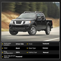 Driver Left Side Non-Heated Mirror Compatible with Nissan Frontier 2005-2021 Nissan Pathfinder 2005-2012 Manual folding Power Glass Black 3 pins - Dasbecan