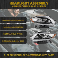 Halogen Headlight Compatible With Nissan Rogue 2014-2016 Left Driver/Right Passenger Side Headlights Assembly With LED DRL Strip Replaces# 260604BA0A 260104BA0A NI2502226 NI2503226