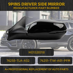 Left Driver Side Mirror Compatible with Honda CRV 2017-2022 Manual Folding Power Glass Heated with Turn Signal Light Blind Spot Detection BSD Replaces 76251T1WA01ZF 9Pins