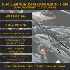 Pair A-Pillar Windshield Molding Trim Panel Compatible with Ford Fiesta 2011-2019 Outer Pillar Trim Molding Replaces# AE8Z5403136A AE8Z5403137B