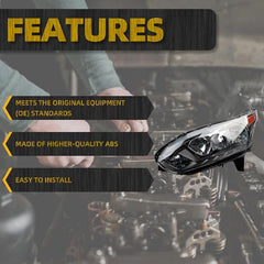 Left Driver Side Headlights w/Bulbs Compatible with Ford Transit Connect 2014-2018 Black Trims Halogen Headlamp Replaces OEM DT1Z13008P FO2502327