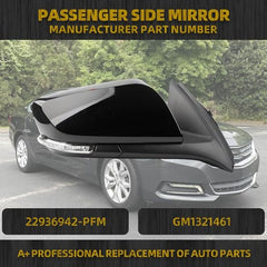 Right Passenger Side Mirror Compatible with Chevy Impala 2014-2019 Manual Folding Power Glass Heated with Turn Signal Puddle Light Black 8Pins Replaces 22936942