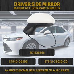 Driver Side Door Mirror Compatible with Toyota Camry 2018-2022 Power Adjustment Manual Fold Non-Heated Painted White Left Rearview Mirror Assembly Replace TO1320366 87940-06800 3PINS