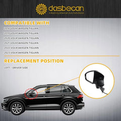 Left Driver Side Mirror Compatible with 2018-2023 Volkswagen Tiguan Gloss Black Door Mirror with Power Heated Glass, Manual Folding, Turn Singal, Blind Spot Replace# VW1320179(8 pins)