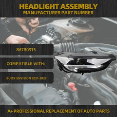 LED Headlight Compatible With Buick Envision 2021-2023 Headlamp Assembly w/LED DRL w/Bulbs Right Passenger Side Replaces# 86780915