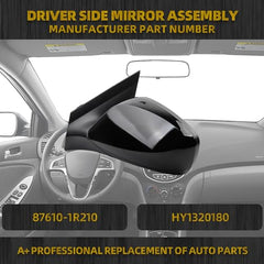 Left Driver Side Mirror Compatible with 2012-2017 Hyundai Accent Gloss Black Door Mirror with Power Glass, Manual Folding Replace# HY1320180 87610-1R210 876101R210 (3 pins)