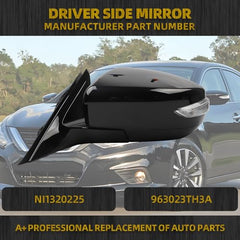 Driver Side Mirror Compatible with Nissan Altima Sedan 2013-2018 Manual Folding Power Adjustable Glass Heated Turn Signal Light Black 6Pins Replace# NI1320225