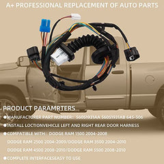 Rear Door Harness with Connectors Wiring Harness Compatible with Dodge Ram 1500 2500 3500 4500 5500 2004-2010 Replaces# 56051931AA 56051931AB 645-506
