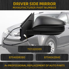 Left Driver Side Door Mirror Assembly Compatible with Toyota RAV4 2013 2014 2015 Power Glass Manual Folding Non-Heated Textured Black Replaces TO1320309 879400R080 (3 Pins)