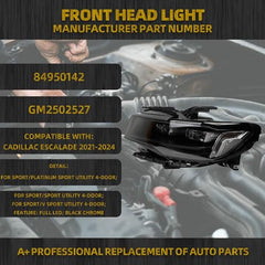 Headlight Full LED Headlamp Assembly Sports Version Compatible with 2021-2024 Cadillac Escalade Left Driver Side Replace for 85619316 84950149
