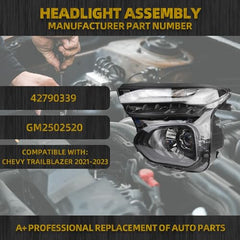 Halogen Headlight W/LED DRL Compatible With Chevy Traiblazer 2021-2023 Left Driver Side Headlights Assembly Black Housing Replaces# 42790339 GM2502520