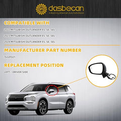 Left Driver Side Mirror Compatible with 2022-2024 Mitsubishi Outlander Mirror with Power Folding, 360° Camera, Power Heated Glass, Turn Signal, Blind Spot Replace# 7632F021 (9+1pins)