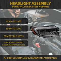 Full LED Headlights Compatible With Honda Pilot 2019-2021 Honda Passport 2019-2022 w/DRL w/Bulbs Black Housing Headlamp Assembly Right Passenger Side Replaces#33100TG7A31 33100TG7A32