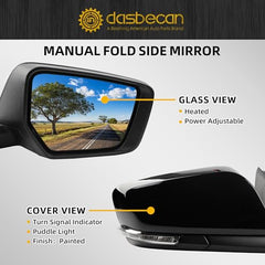 Right Passenger Side Mirror Compatible with Chevy Impala 2014-2019 Manual Folding Power Glass Heated with Turn Signal Puddle Light Black 8Pins Replaces 22936942