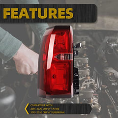84467058 Taillights Rear LED Stop Brake Lamp Assembly Compatible with 2015-2020 Chevy Tahoe Suburban Replaces OE 84467058 GM2800264 LH Red Back Light Driver Side Tailight