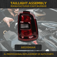 Halogen Taillight Compatible with 2025 Dodge Ram 1500 Smoked Black Bezel Tail Light Rear Lamp Right Passenger Side Bulb Included Replace#68531046AA