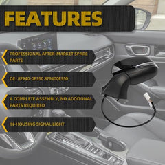 Left Driver Side Mirror Compatible with 2020-2024 Toyota Highlander Rearview Mirror Black Cover With Blind Spot Indicator/Power Heated/Turn Signal/Manual Folding Replace#879400E350(7Pins)