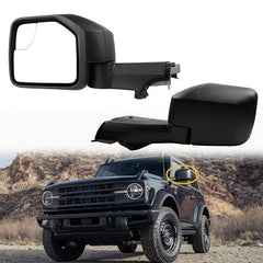 Driver Side Mirror Compatible With 2021-2024 Ford Bronco Left Mirror w/Temp sensor/Power Heated/Manual Folding/Blind Spot Glass Black Texture Cover (7pins)