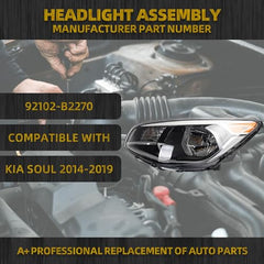 Halogen Headlight Compatible With Kia Soul 2014-2019 left driver side Headlight Assembly Chrome Housing Replaces# 92101-B2270 92101B2270 KI2502167