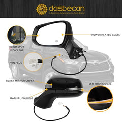 Left Driver Side Mirror Compatible with 2020-2024 Toyota Highlander Rearview Mirror Black Cover With Blind Spot Indicator/Power Heated/Turn Signal/Manual Folding Replace#879400E350(7Pins)