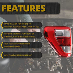 Left Driver Side Tail Light without Bulb Compatible with 2021 2022 Ford F150 F-150 XL Replaces ML3Z-13404-E Rear Brake Lamp Incandescent Type