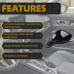 7pins Left Side Mirror Assembly Compatible with 2022-2024 Honda Civic Sedan/Hatchback Door Mirror With Blind Spot Detection,Power Glass,Manual Folding And Heated Crystal Black Pearl HO1320351