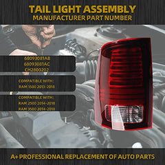 LED Tail Lights Assembly Compatible With RAM 1500 2013-2018 RAM 2500 & 3500 2014-2018 Driver Side w/Bulbs Replaces# 68093081AB
