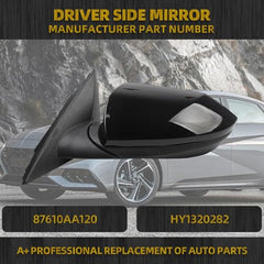 Left Driver Side Door Mirror Compatible with 2021-2024 Hyundai Elantra with Power Glass Non-Heated Manual Folding Black Painted Replace# 87610AA120 HY1320282 3Pins